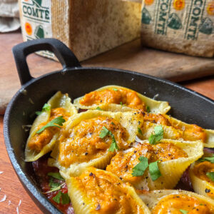Conchiglioni rellenos de calabaza y queso Comté