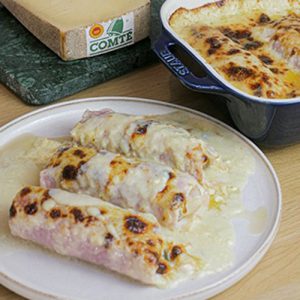 Achicoria gratinada con queso Comté