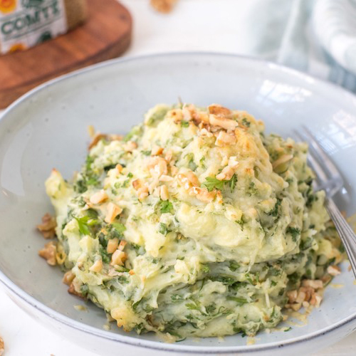 Puré de patatas con queso Comté y nueces