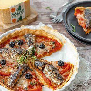 Tarta de tomate, sardina y Comté