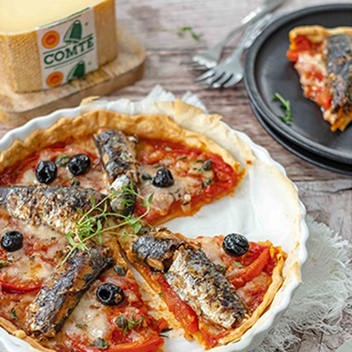 Tarta de tomate, sardina y Comté